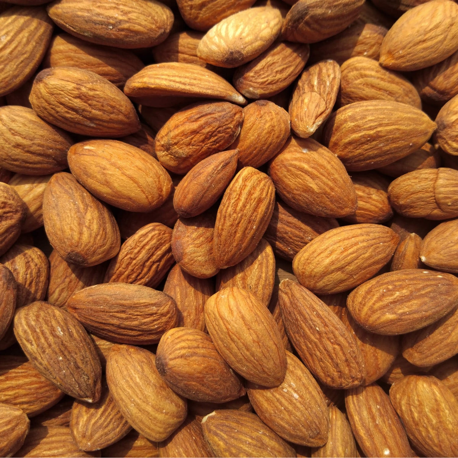 A close-up of raw, unshelled almonds.